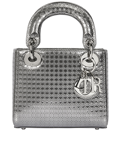 Micro Cannage Lady Dior, &pound;1,900, Handbags, Silver, Leather, Front view